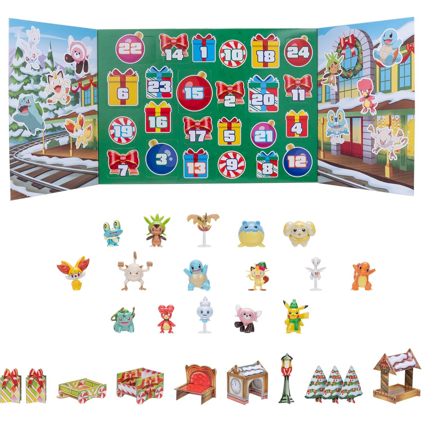 Pokémon Holiday Advent Calendar - Features 16 2-Inch Battle Figures with Special Finish and Eight Unique Accessories