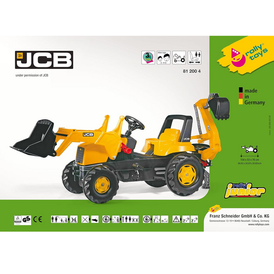 Rolly JCB Tractor with Frontloader and Rear Excavator, Yellow