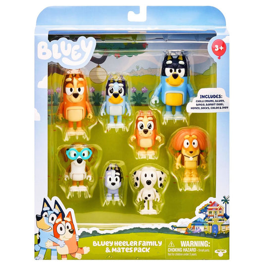 Bluey the dog, Bluey toys, Bluey, Bluey and Bingo, Bingo the Dog, Bluey Toys, Bluey Merchandise, Bluey House, Bluey Season 2, Bluey Season 3, Bluey Season 4, Bluey Cast, Bandit Healer, Bluey Youtube, Dougie, Muffin Cupcake Heeler, Stripe, Trixie, Rad, and Brandy, Bluey House, Bluey Character, Bluey Figures, Bluey Guests, Bluey Party, Bluey Friends, Bluey and Friends: Bluey, Coco, Snickers and Honey 4 Figure Pack & Bluey and Bingo Grannies Playset: Articulated 2.5 Inch Action Figures 2-Pack, Bluey and Famil