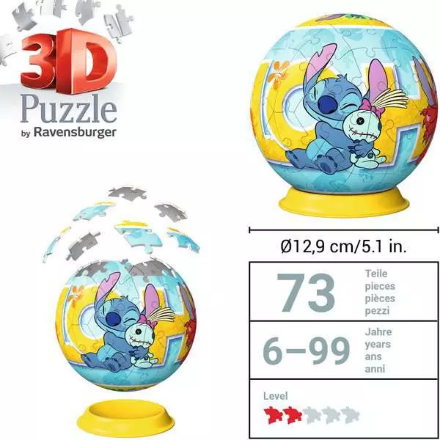 Ravensburger Disney Stitch - 72 Pieces 3D Puzzle Ball