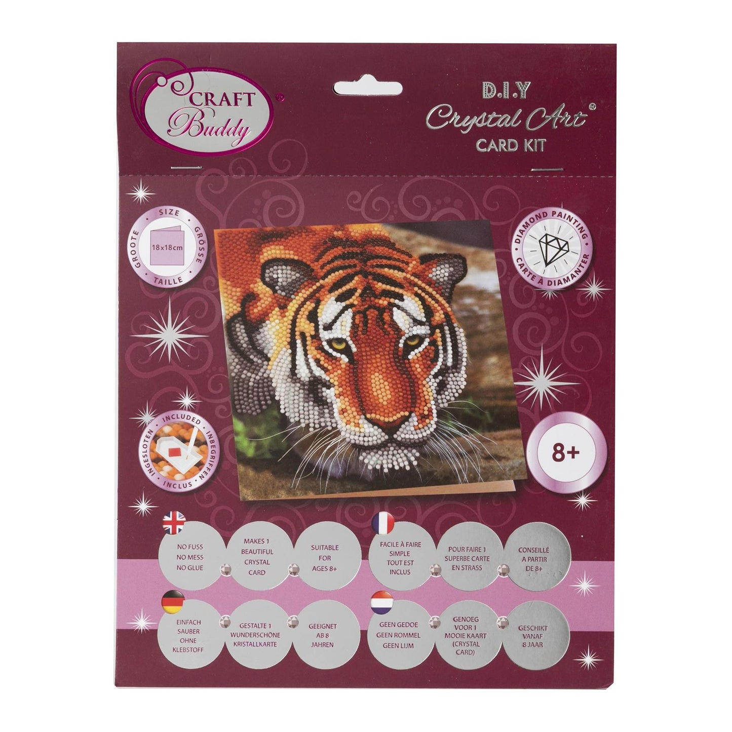 Tiger 18x18cm Crystal Art Card