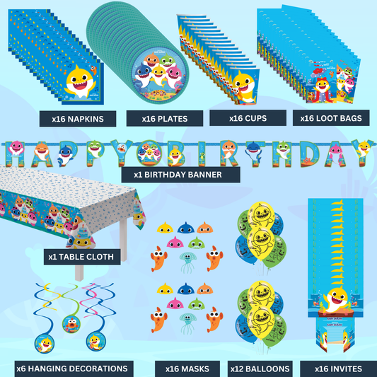 122 Pcs Baby Shark Complete Birthday Party in a Box