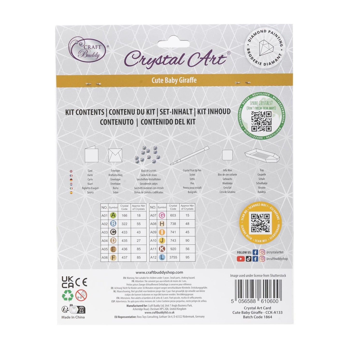 Giraffe 18x18cm Crystal Art Card