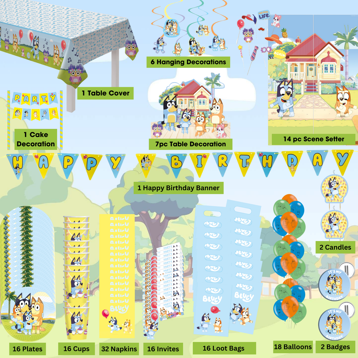 Bluey Birthday Party Supplies Bundle includes Lunch Plates, Lunch Napkins, Table Bluey Birthday Party Supplies Bundle includes Lunch Plates, Lunch Napkins, Table