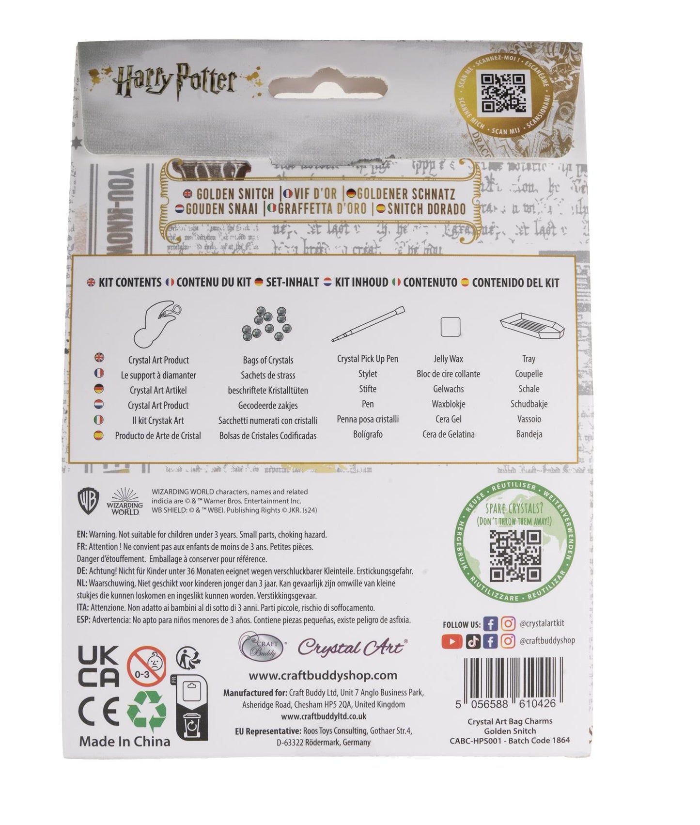 Harry Potter Golden Snitch Crystal Art Backpack Charm Kit