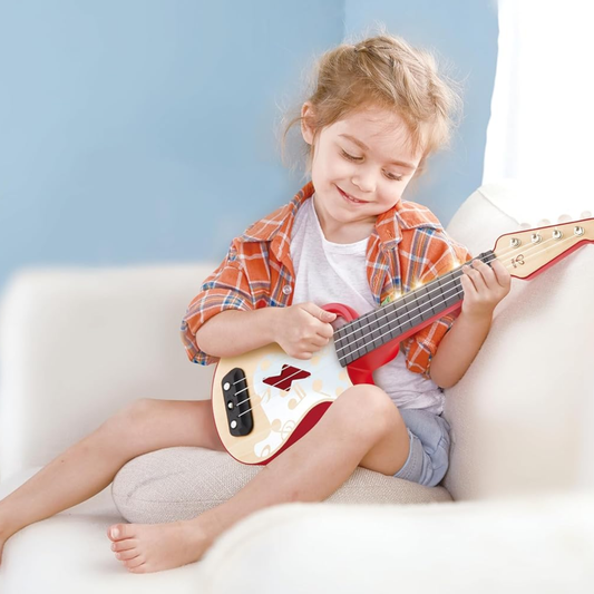 Hape Learn with Lights Ukulele-Red Electric with Tunable Strings & Guiding Lights