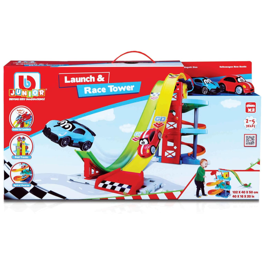 Bb Junior Bburago LAUNCH & RACE TOWER VW VOLKSWAGEN BEETLE & BUGATTI DIVO Preschool Playset Toy