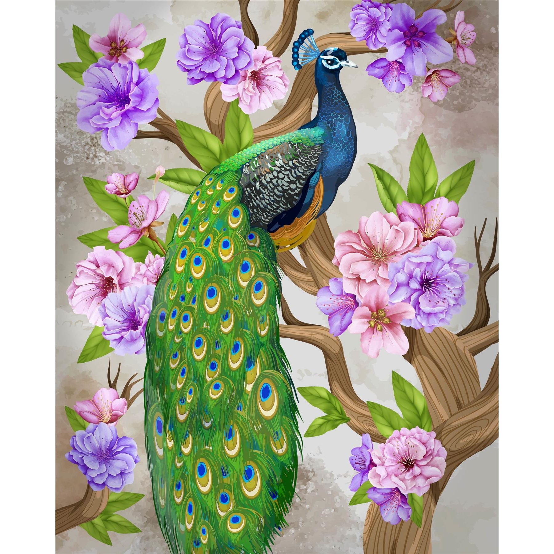 Peacock Peony 35x45cm Crystal Art Scroll