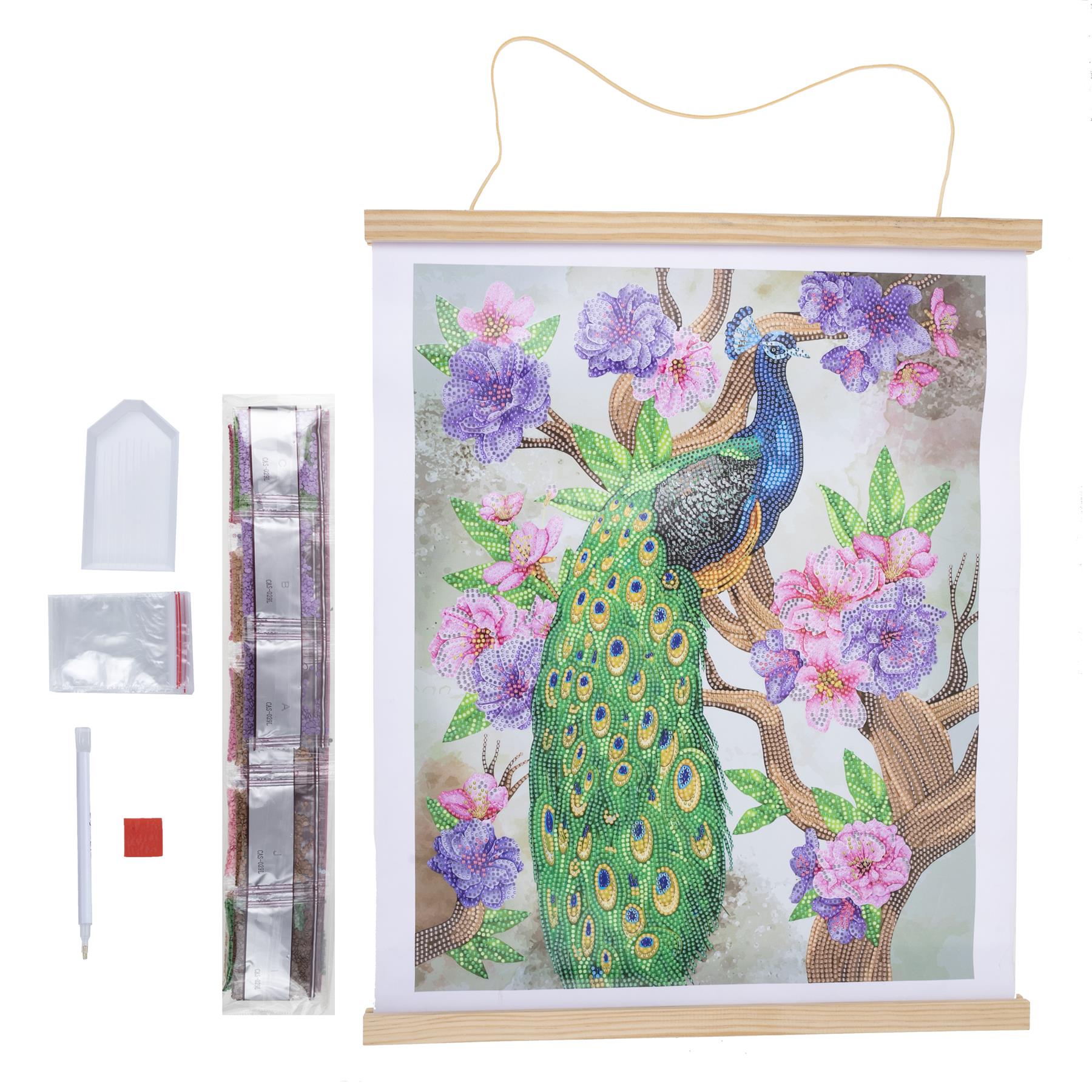 Peacock Peony 35x45cm Crystal Art Scroll