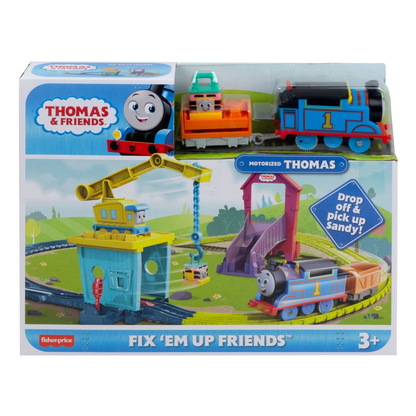 Thomas & Friends Motorized Toy Train Set Fix 'em Up Friends with Carly the Crane & Sandy the Rail Speeder