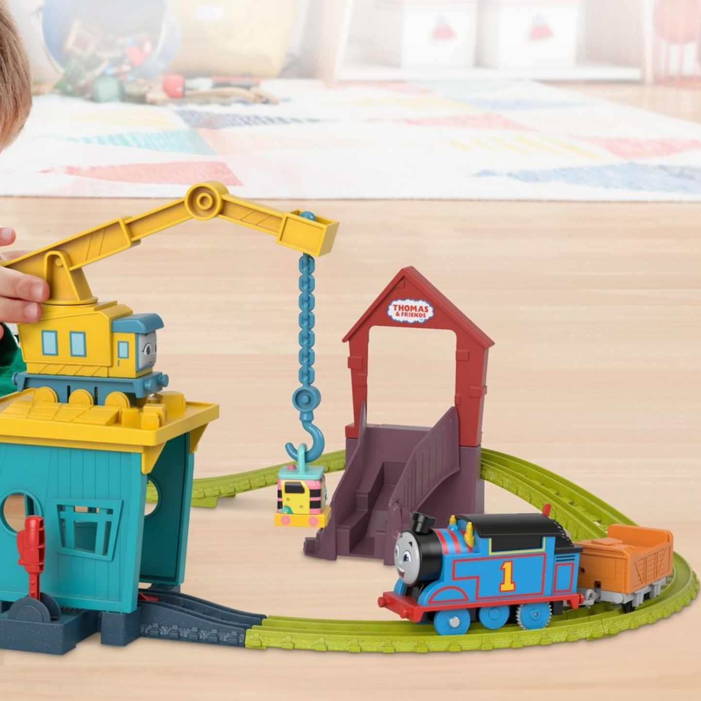 Thomas & Friends Motorized Toy Train Set Fix 'em Up Friends with Carly the Crane & Sandy the Rail Speeder