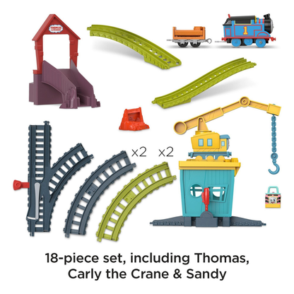 Thomas & Friends Motorized Toy Train Set Fix 'em Up Friends with Carly the Crane & Sandy the Rail Speeder