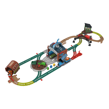Thomas & Friends Toy Train Playset by Fisher-Price, Load & Launch Barrel Delivery with Classic Motorized Engine & Cargo Car, 18 Feet of Track