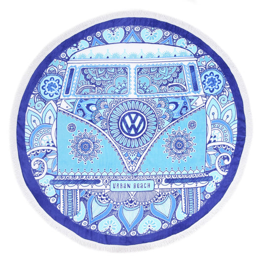 Volkswagen Peace & Love Beach Towel Round White Fringed