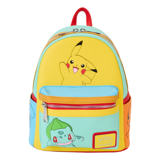 Loungefly - Pikachu, Bulbasaur, Squirtle, Charmander, and Eevee Colour Block Mini Backpack - Pokémon