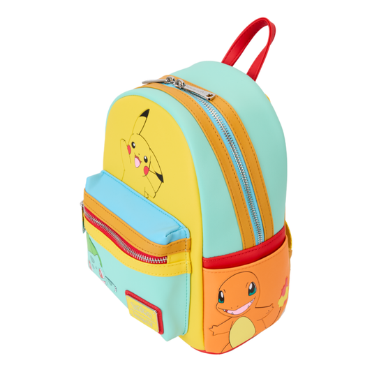 Loungefly - Pikachu, Bulbasaur, Squirtle, Charmander, and Eevee Colour Block Mini Backpack - Pokémon