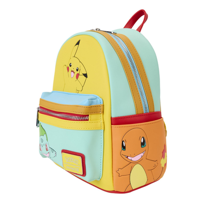 Loungefly - Pikachu, Bulbasaur, Squirtle, Charmander, and Eevee Colour Block Mini Backpack - Pokémon
