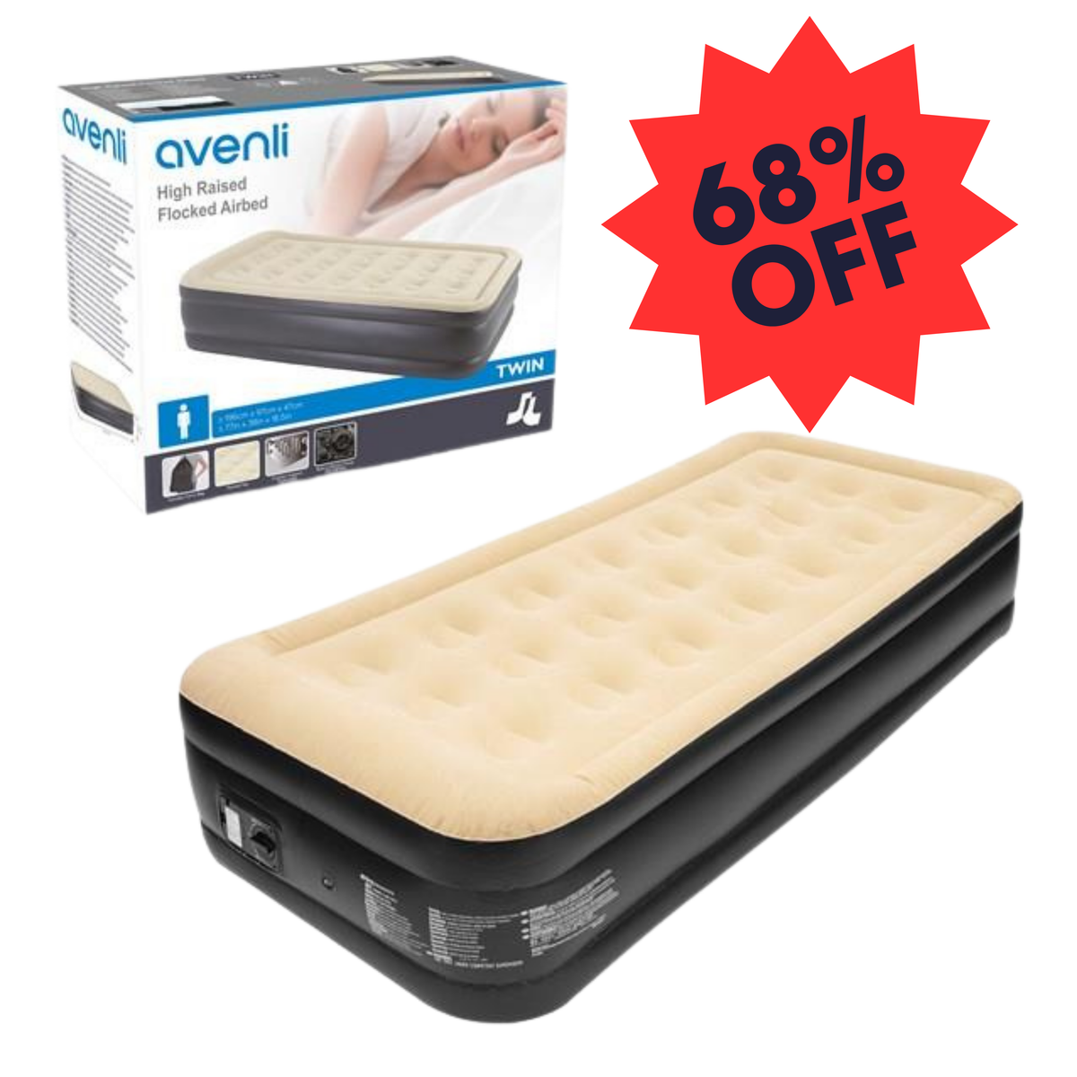 High Raised Twin Airbed + Built in Pump