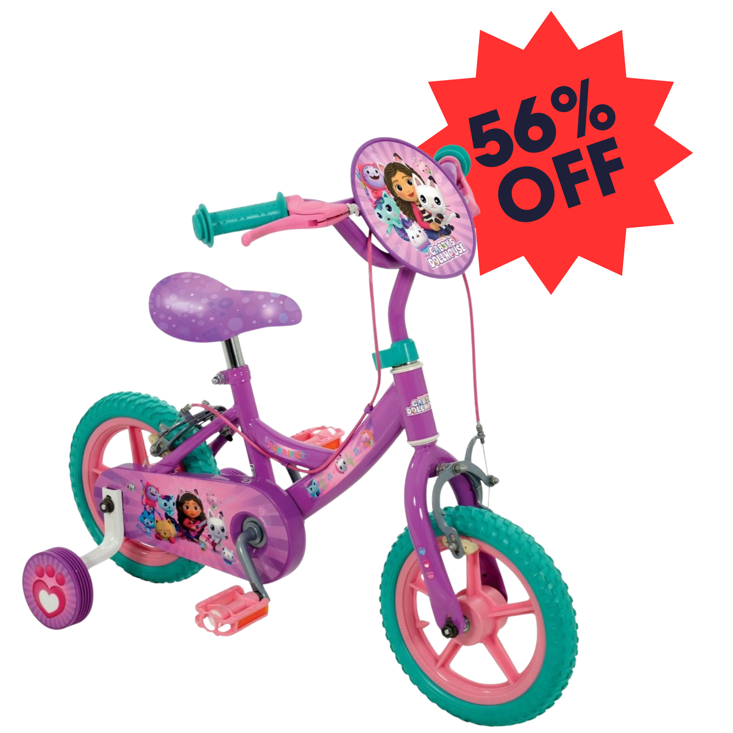 Gabby's Dollhouse 12 Inch Kids Bike with Stabilizers