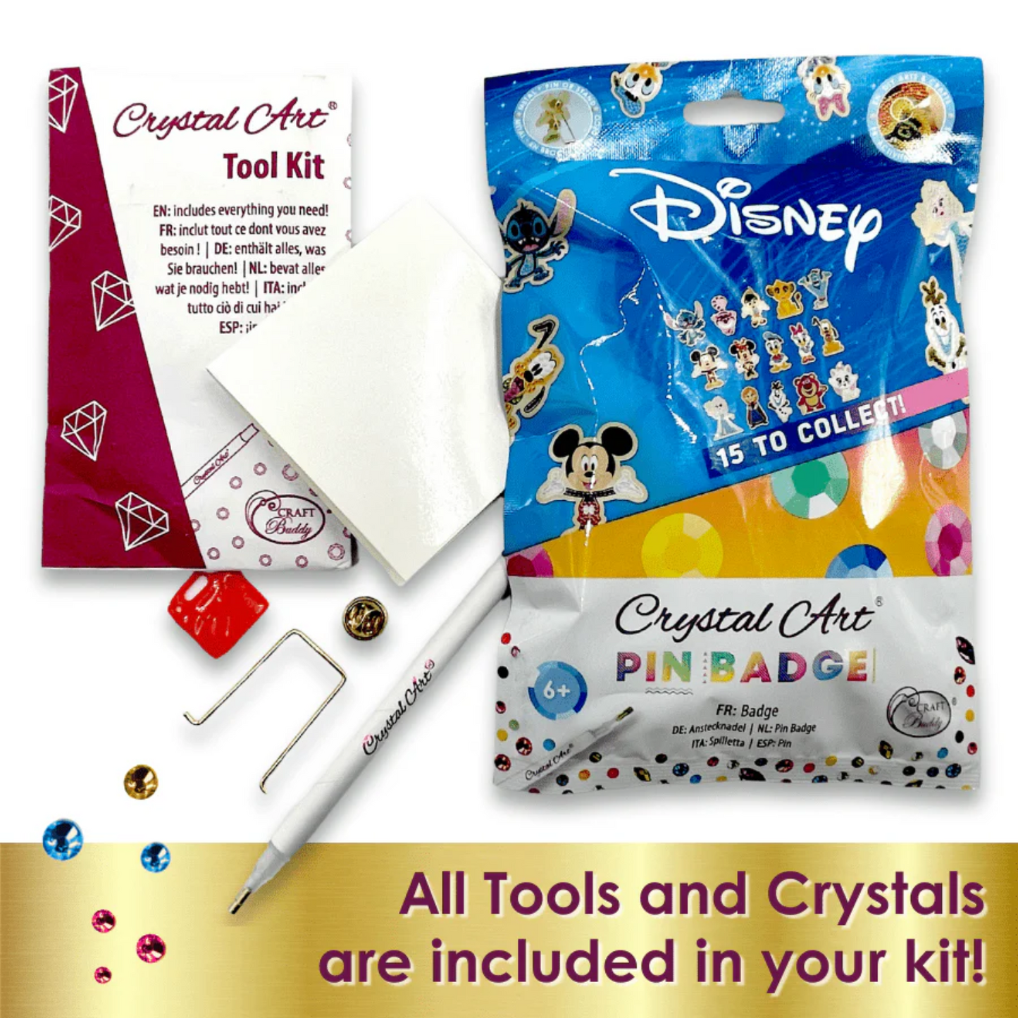 Craft Buddy Disney Crystal Art Pin Badge - Blind Bag Series 1