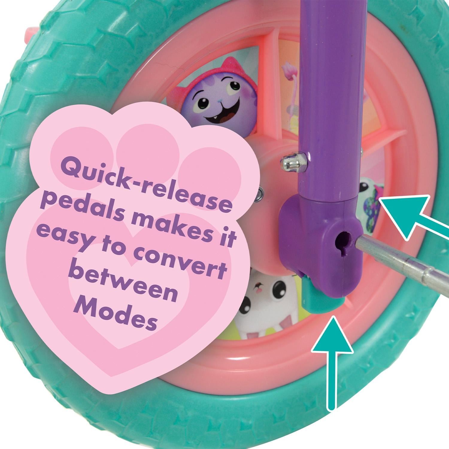 Gabby's Dollhouse 2-in-1 10" Balance Bike and Training Bike