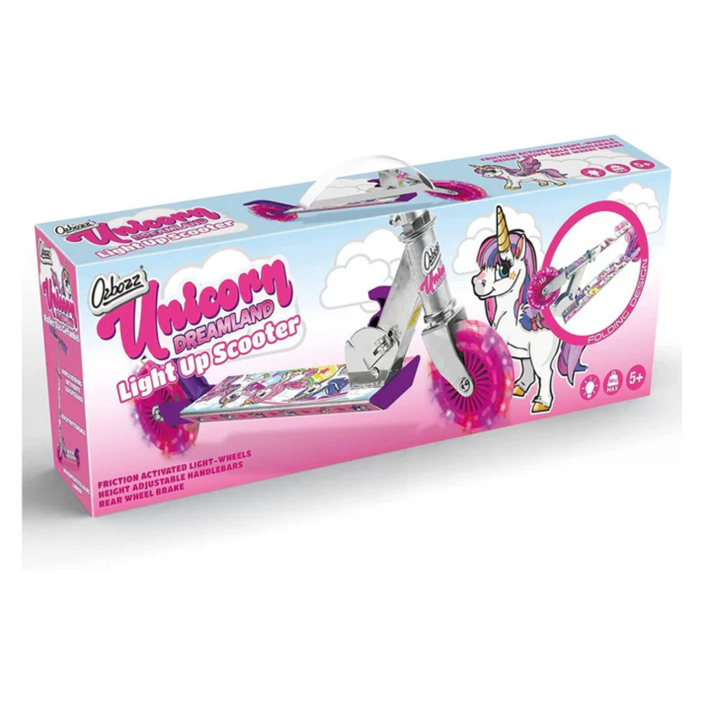 Ozbozz Unicorn Dreamland Light up Folding Scooter 5+ Flashing Wheels
