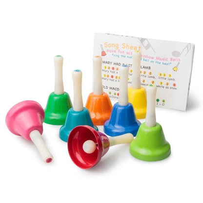 8 Rainbow Music Bells Musical Pre School Hand Bells Jingle Kids Toy
