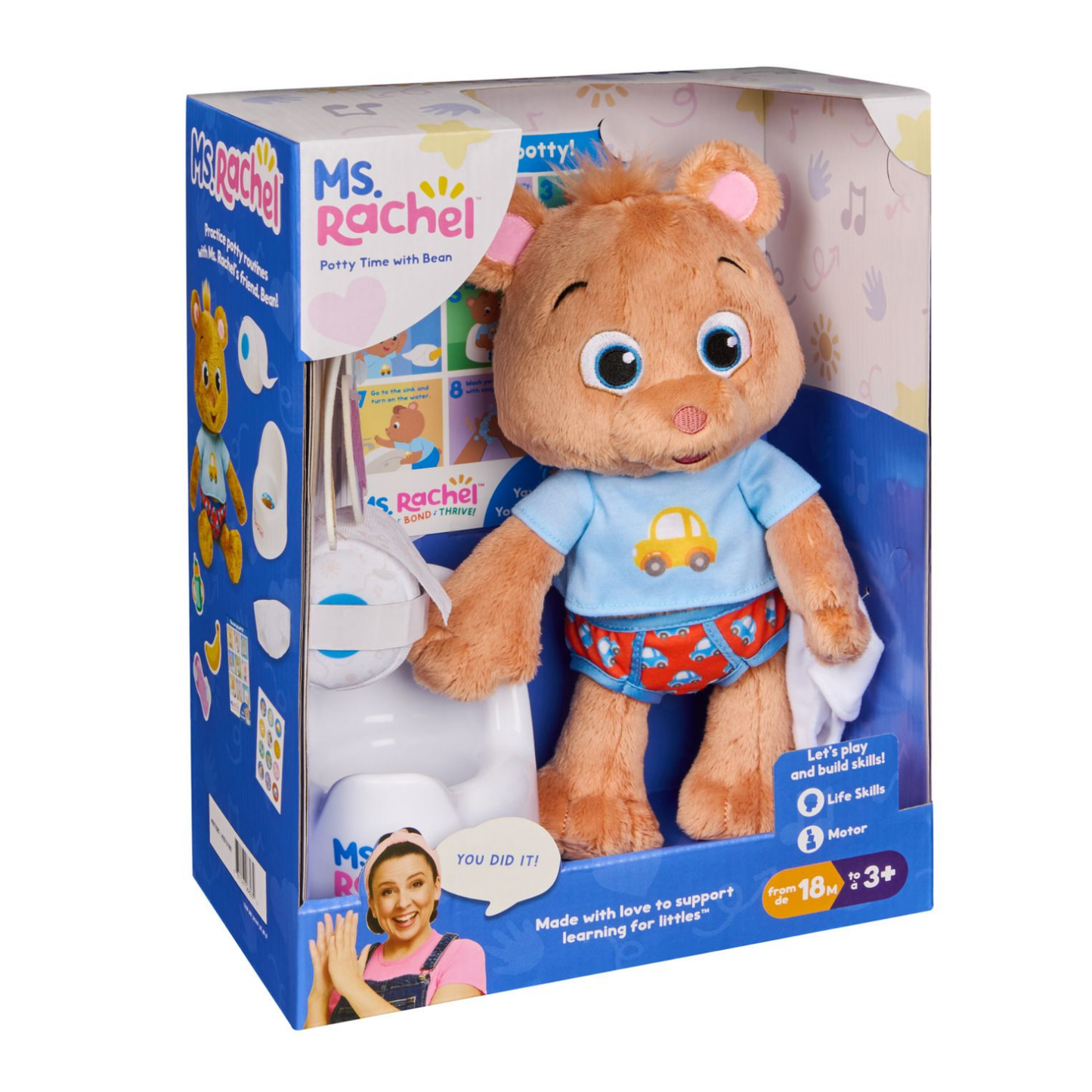 Ms. Rachel Official Potty Time with Bean, 11” Plush Teddy Bear with Play Toilet & Accessories