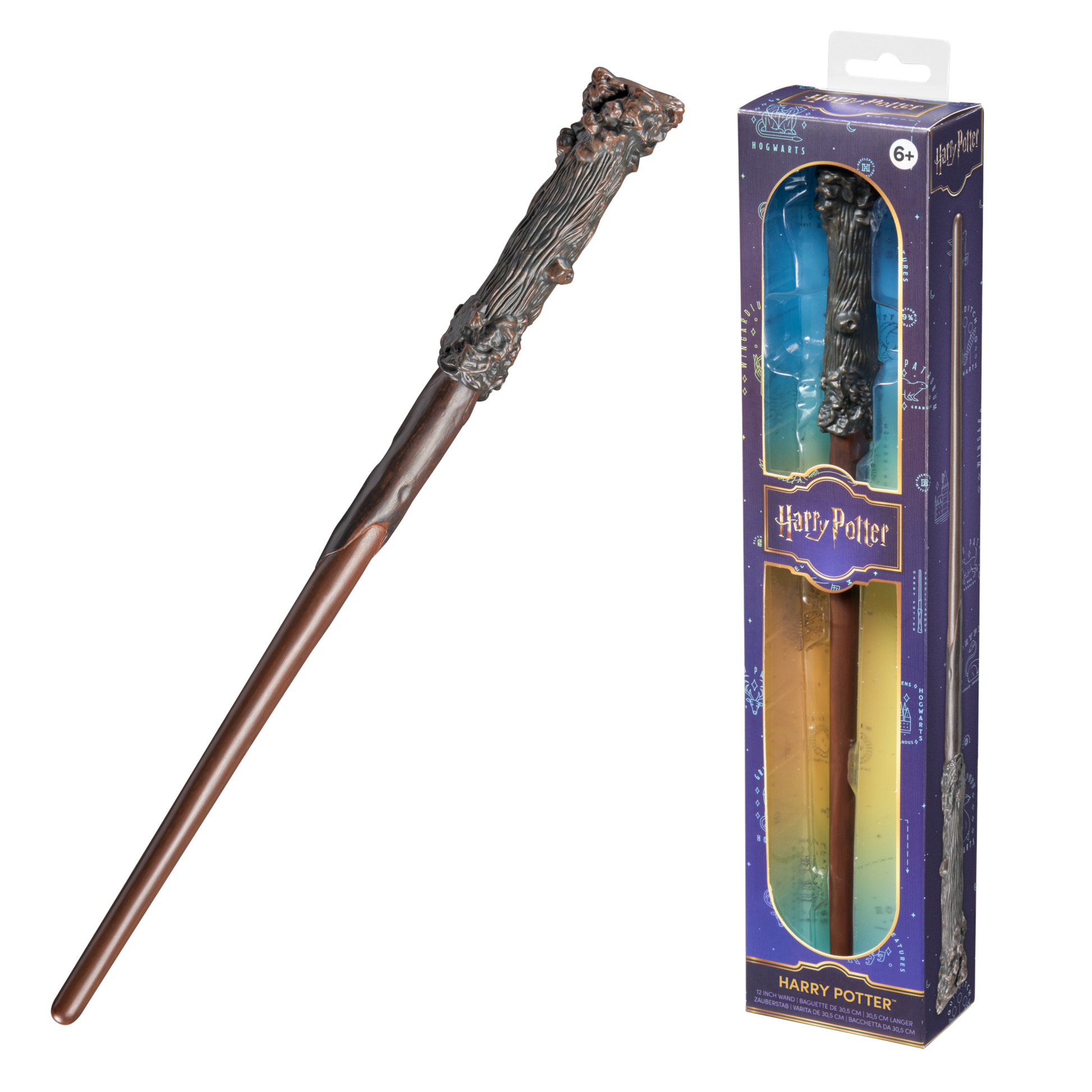 Harry Potter wand with packaging on a white background