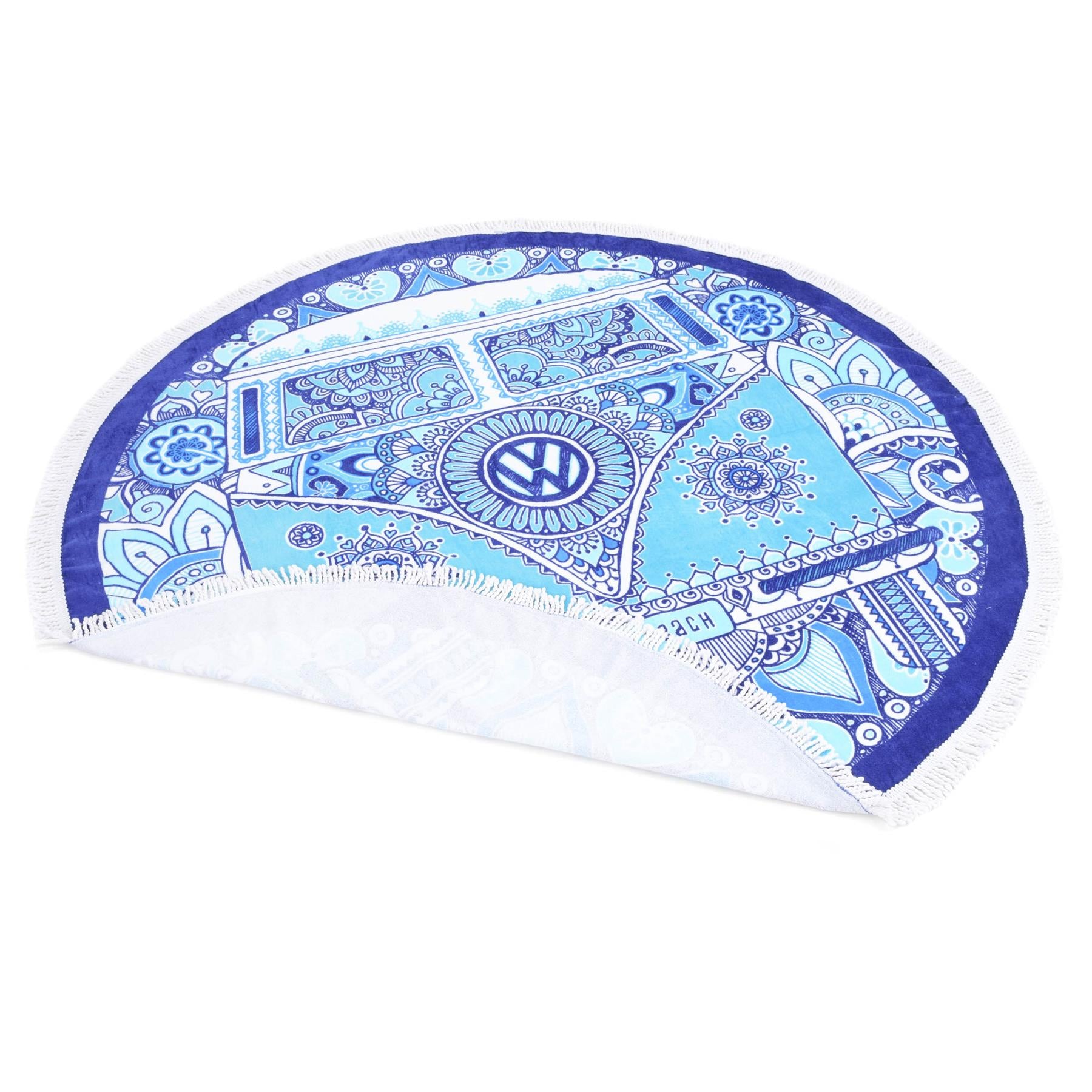 Volkswagen Peace & Love Beach Towel Round White Fringed