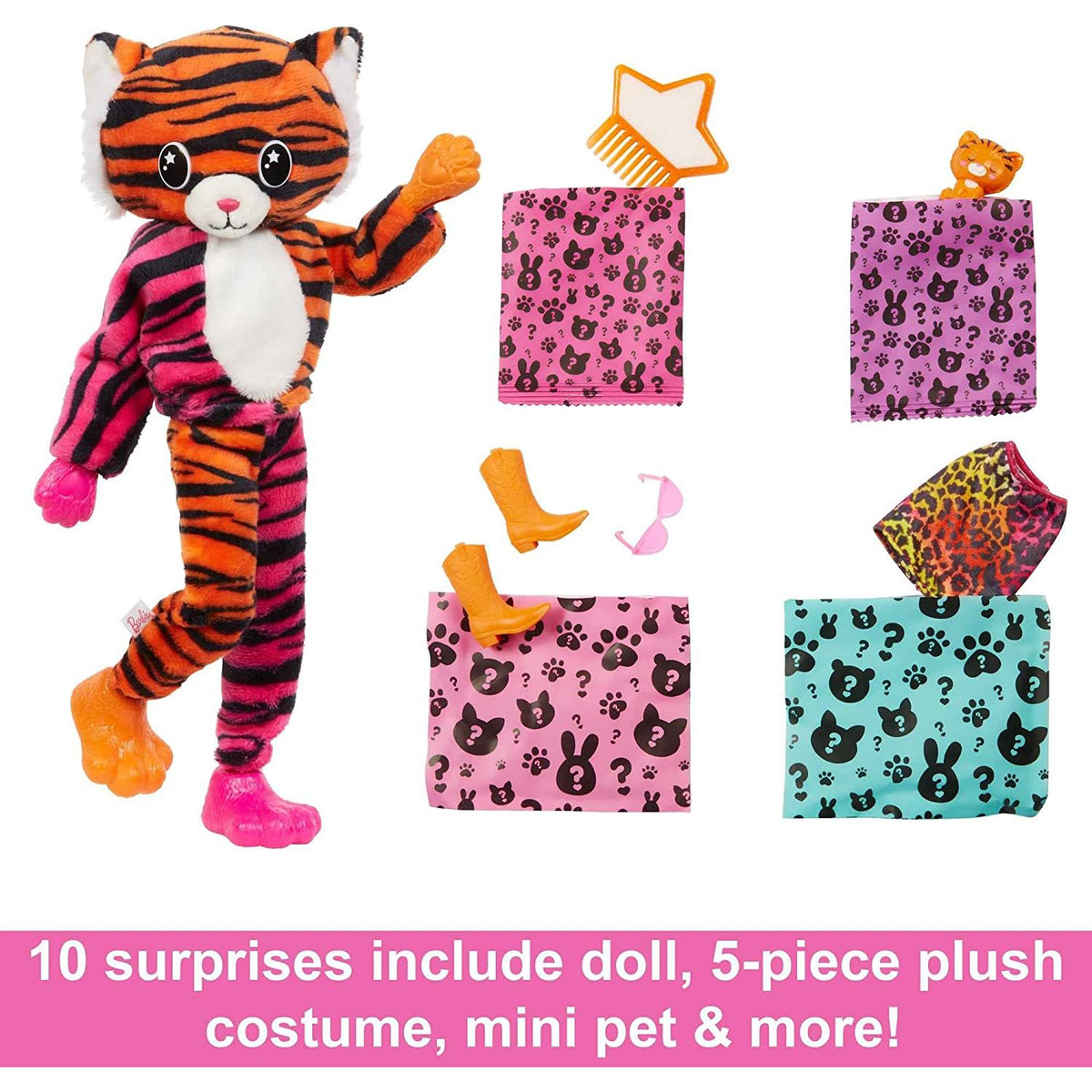 Barbie Coffret Poupée Cutie Reveal Série T-Shirt Confort - Hope Lion, 10 Surprises, Costume Peluche Transformable, Cheveux Changeants, Jouet Enfant Dès 3 Ans