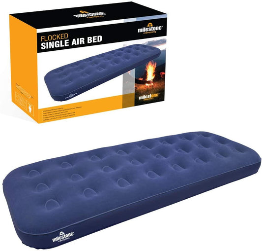 Milestone Airbed Camping Flocked Single Air Bed