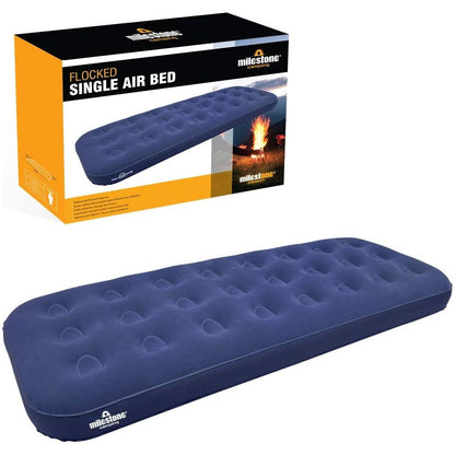 Milestone Airbed Camping Flocked Single Air Bed