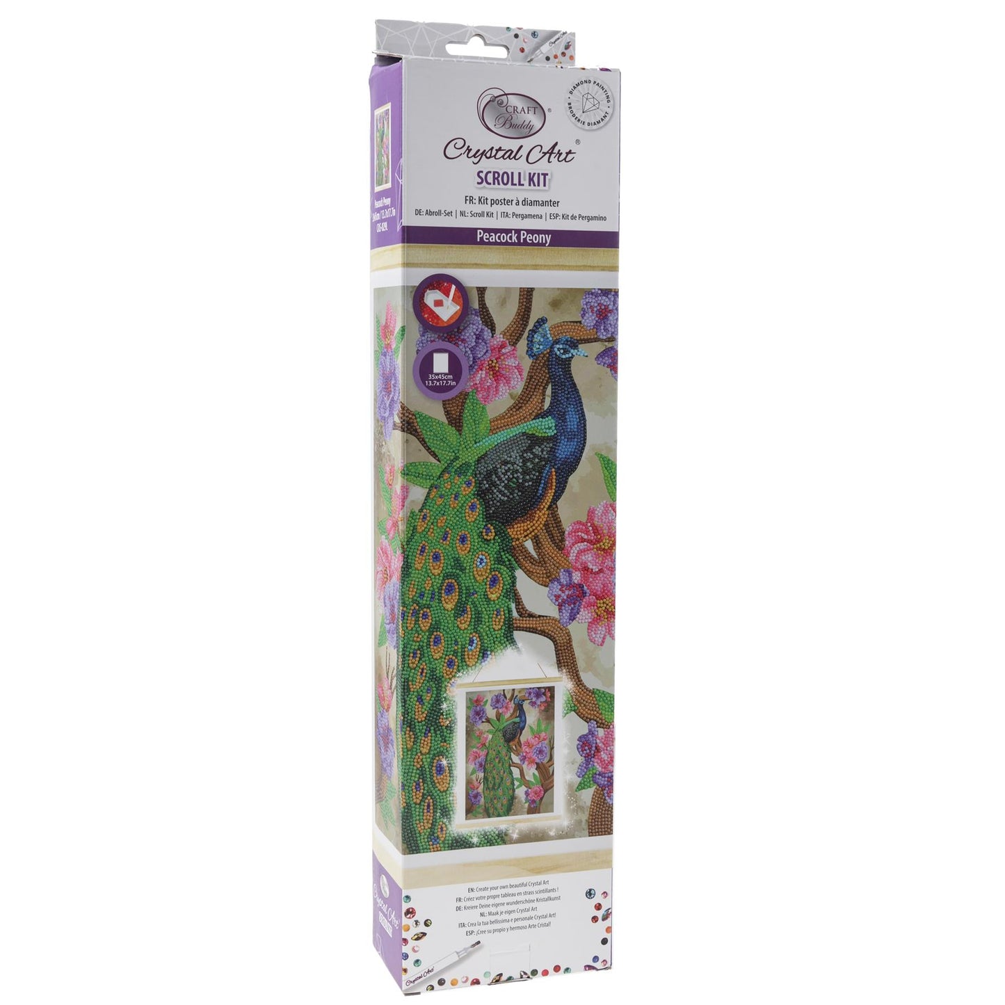Peacock Peony 35x45cm Crystal Art Scroll