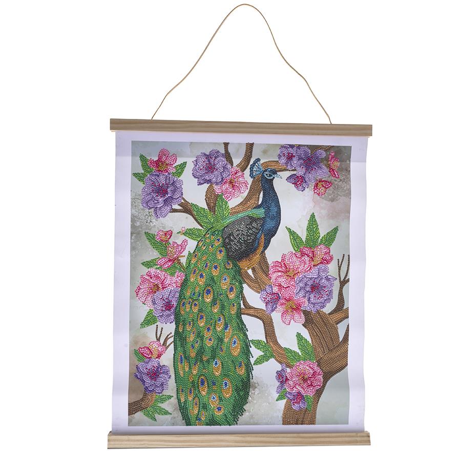 Peacock Peony 35x45cm Crystal Art Scroll