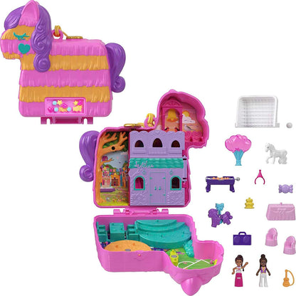 Polly Pocket Mini Toys, Piñata Party Compact Playset with 2 Micro Dolls and 14 Accessories, Pocket World Travel Toys with Surprise Reveals,