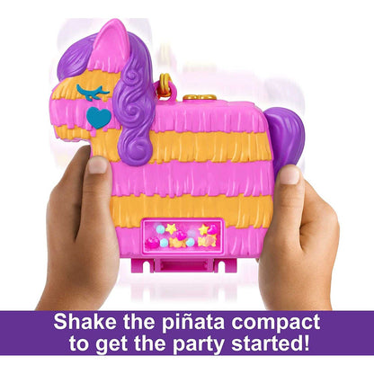 Polly Pocket Mini Toys, Piñata Party Compact Playset with 2 Micro Dolls and 14 Accessories, Pocket World Travel Toys with Surprise Reveals,