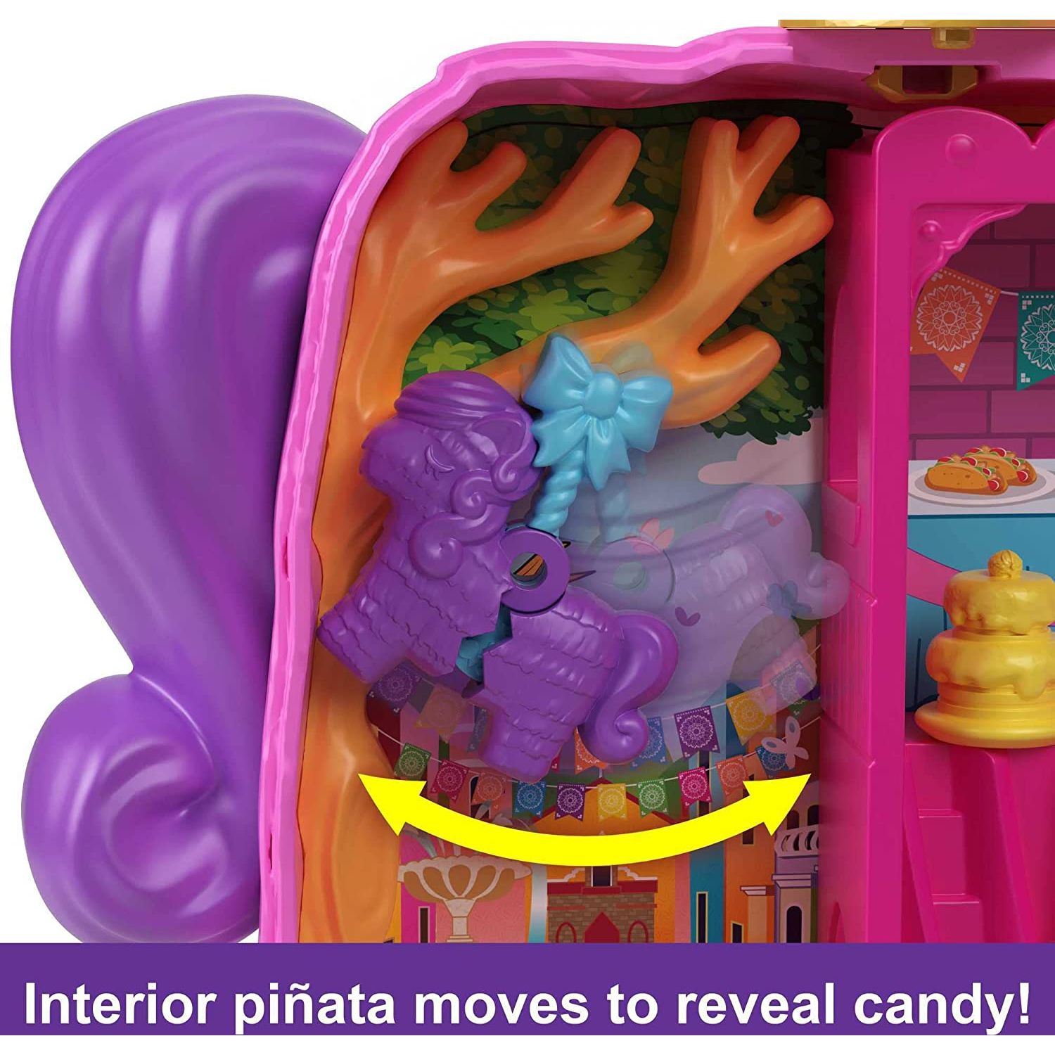 Polly Pocket Mini Toys, Piñata Party Compact Playset with 2 Micro Dolls and 14 Accessories, Pocket World Travel Toys with Surprise Reveals,