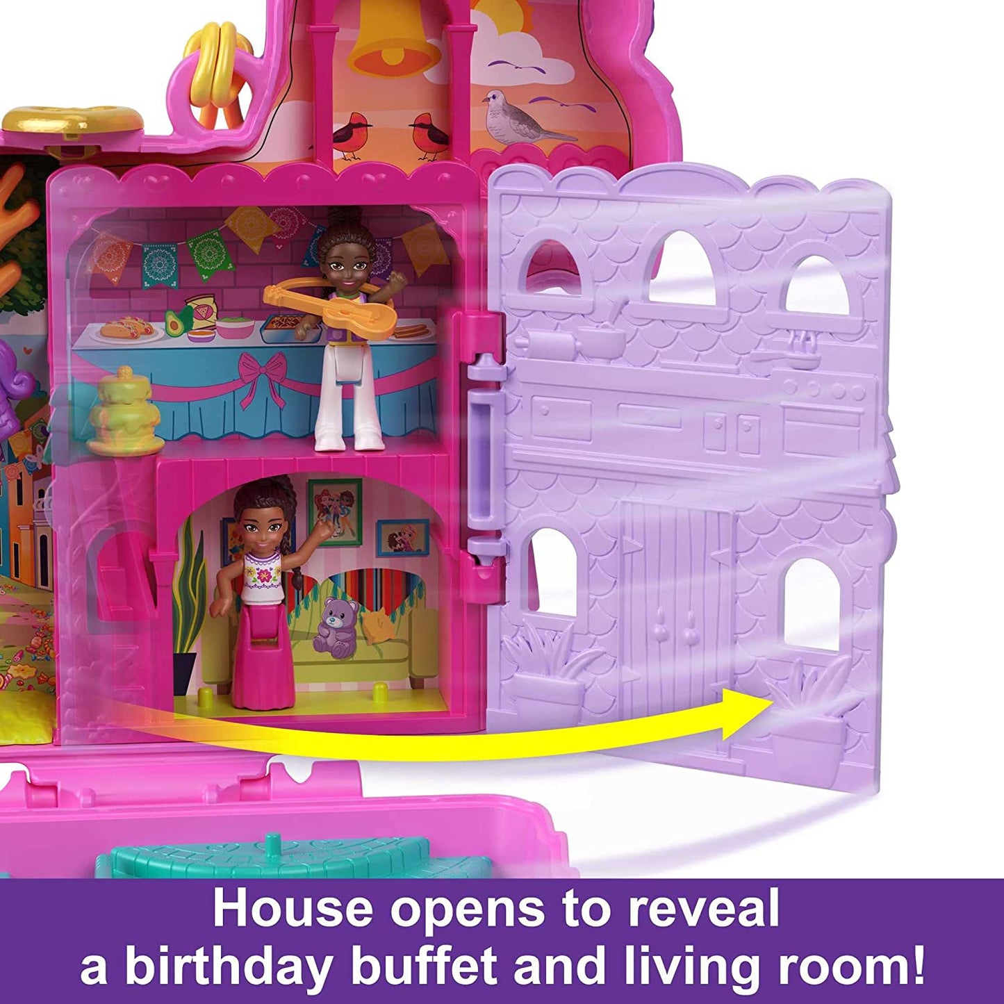 Polly Pocket Mini Toys, Piñata Party Compact Playset with 2 Micro Dolls and 14 Accessories, Pocket World Travel Toys with Surprise Reveals,