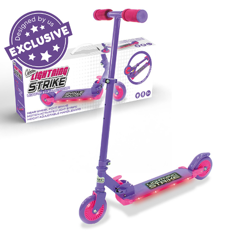 Ozbozz Girls Kids Purple Pink Lightning Strike Folding 2 Wheel LED Scooter