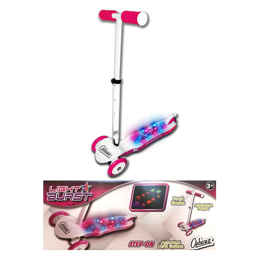 Ozbozz Kids Girls 3 Wheel Tri LED Light Burst Handle Adjustable Pink Scooter